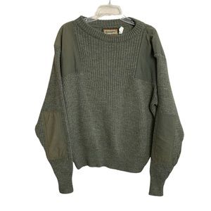 Vintage Remington Military Army Green Wool Blend Patch Ribbed Sweater Medium